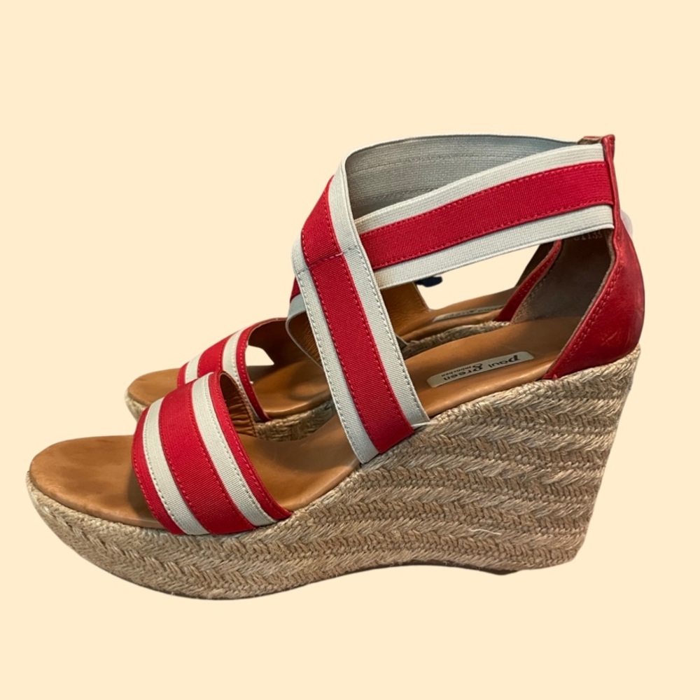Paul Green Monique Red White Wedge Espadrilles